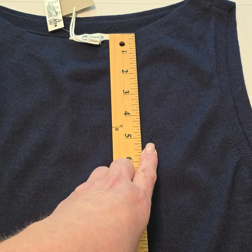 Madewell Boatneck Sleeveless Sweater Womens Small Dark Navy Merino Wool Silk NWT